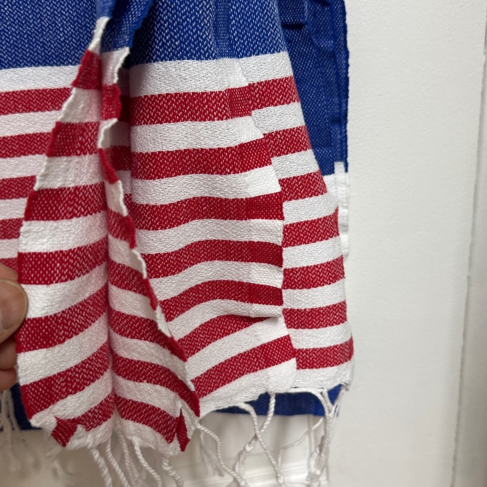 Striped Blue and Red Tasseled Blanket turkish towel - Picture 2 of 5
